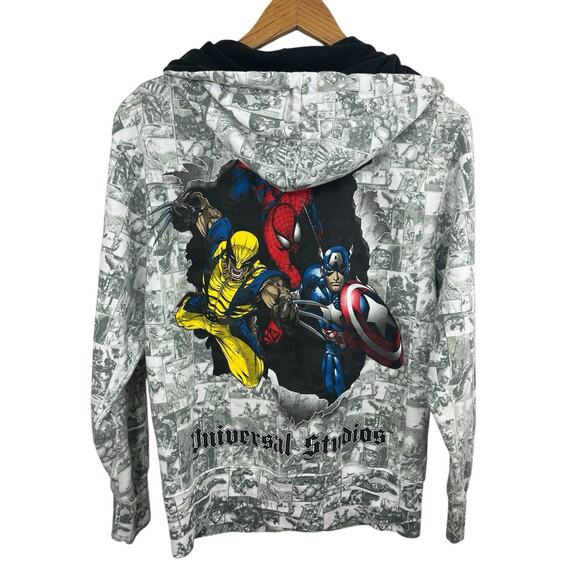 Marvel Hoodie Sweatshirt Universal Studios Grey White Sweatshirt Zipper Small - Picture 3 of 9